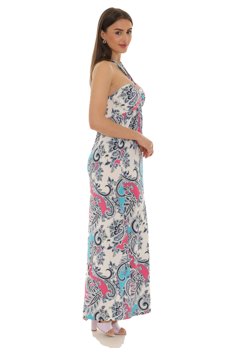 Abstract Floral Paisley Halter Maxi Dress S/M / Blue Abstract Floral Paisley Halter Maxi Dress S/M / Blue