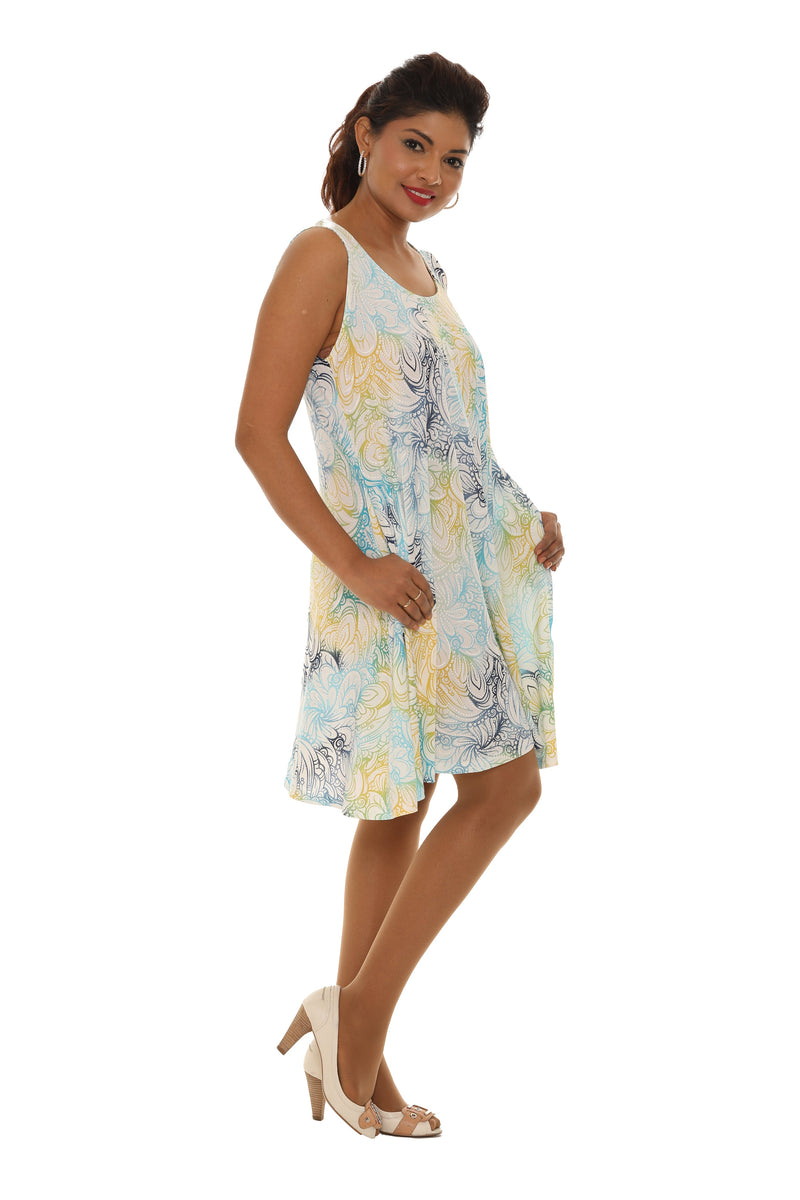 Abstract Floral Sleeveless A-Line Dress - Shoreline Wear, Inc.
