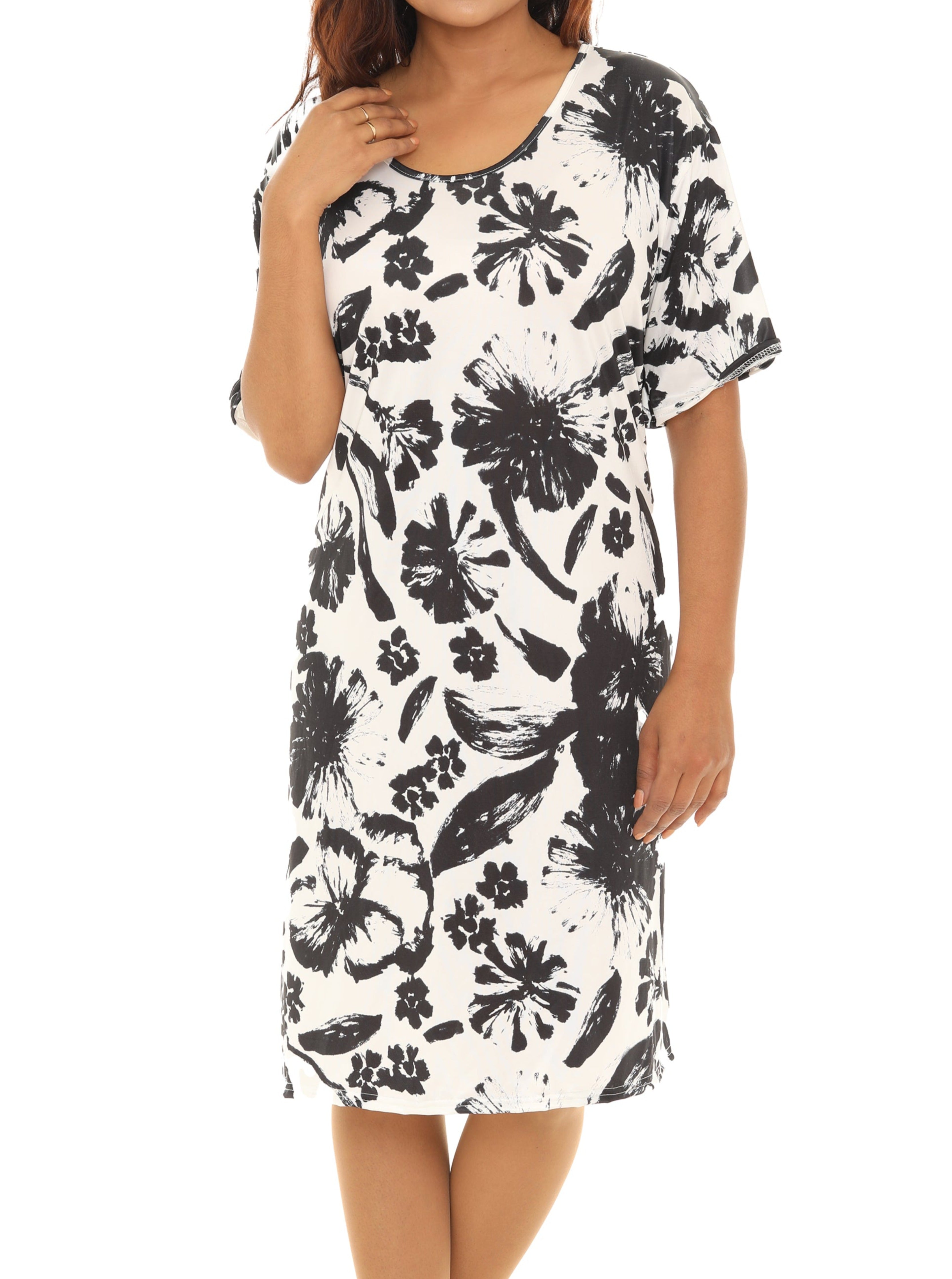 Abstract Floral print Scoop Neck Short-Sleeves Dress