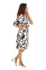 Abstract Floral print Scoop Neck Short-Sleeves Dress - Shoreline Wear, Inc.
