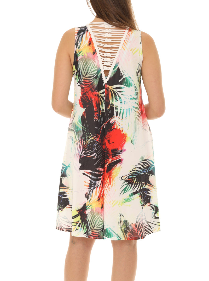 Tropical Leaf Sleeveless A-Line Dress - Shoreline Wear, Inc.