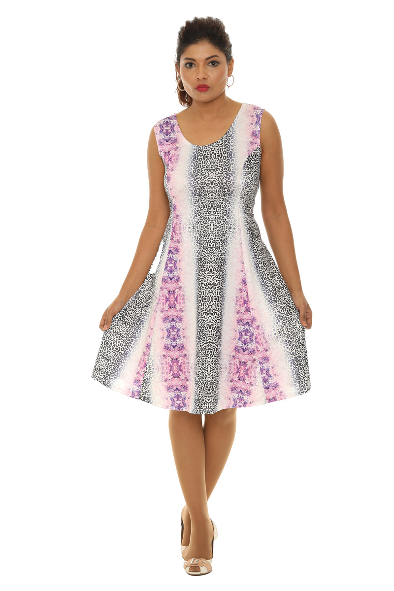 Abstract Animal Print Sleeveless A-Line Dress - XL / PINK Abstract Animal Print Sleeveless A-Line Dress - XL / PINK