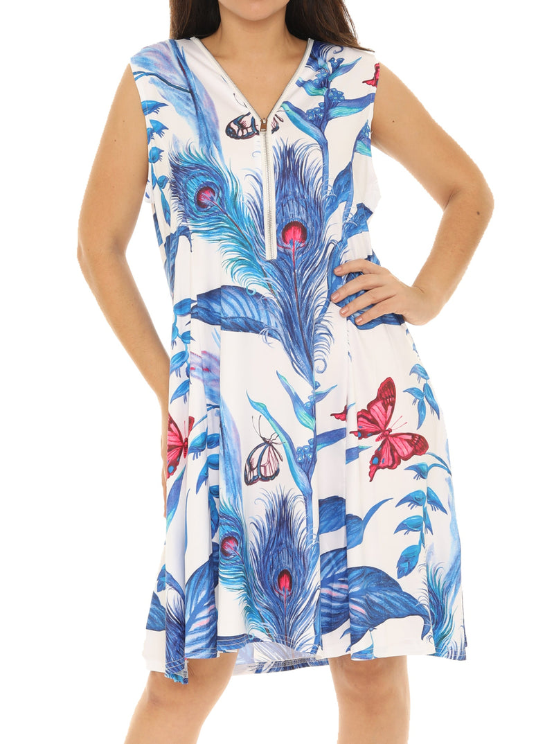 Butterfly & Feathers Sleeveless A-Line zipper Dress Butterfly & Feathers Sleeveless A-Line zipper Dress