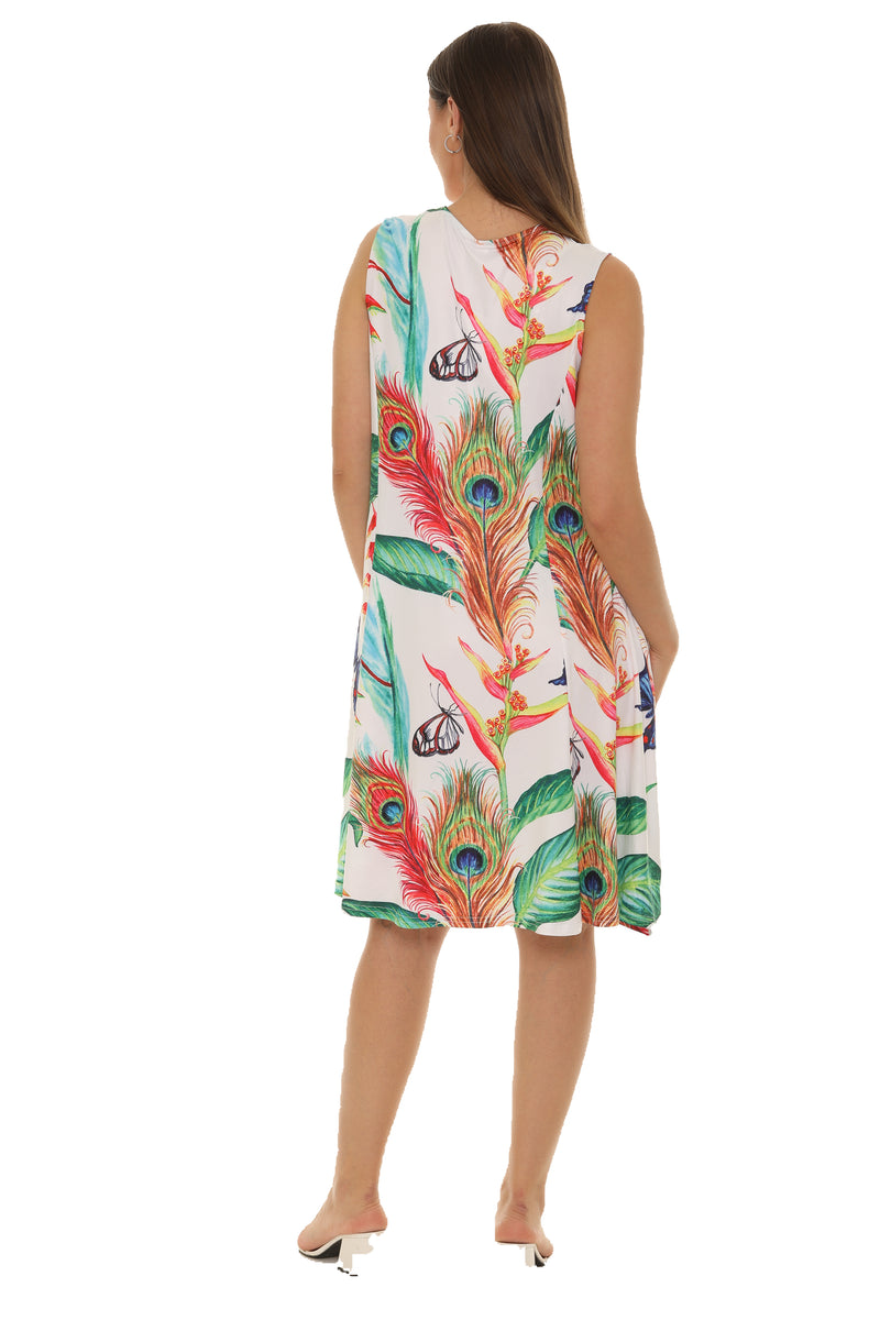 Butterfly & Feathers Sleeveless A-Line zipper Dress - Shoreline Wear, Inc.
