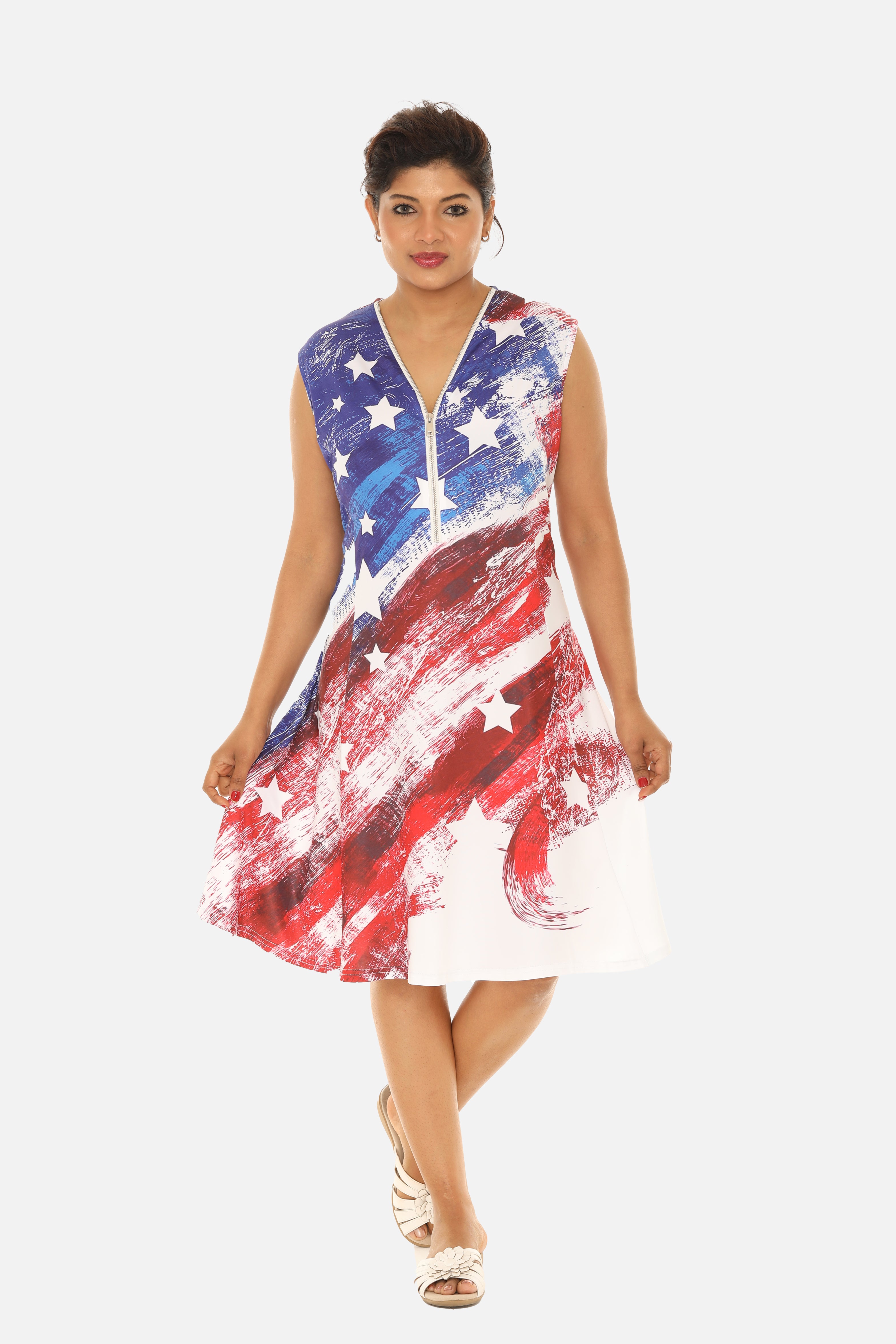 Stars and Stripes Forever: Women's Patriotic American Flag Dress 1x / American Flag