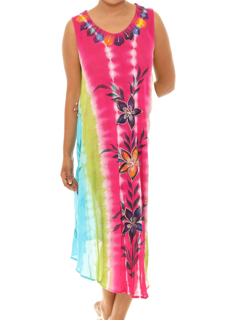 Tie Dye & Floral Print Rayon Dress - Shoreline Wear, Inc.