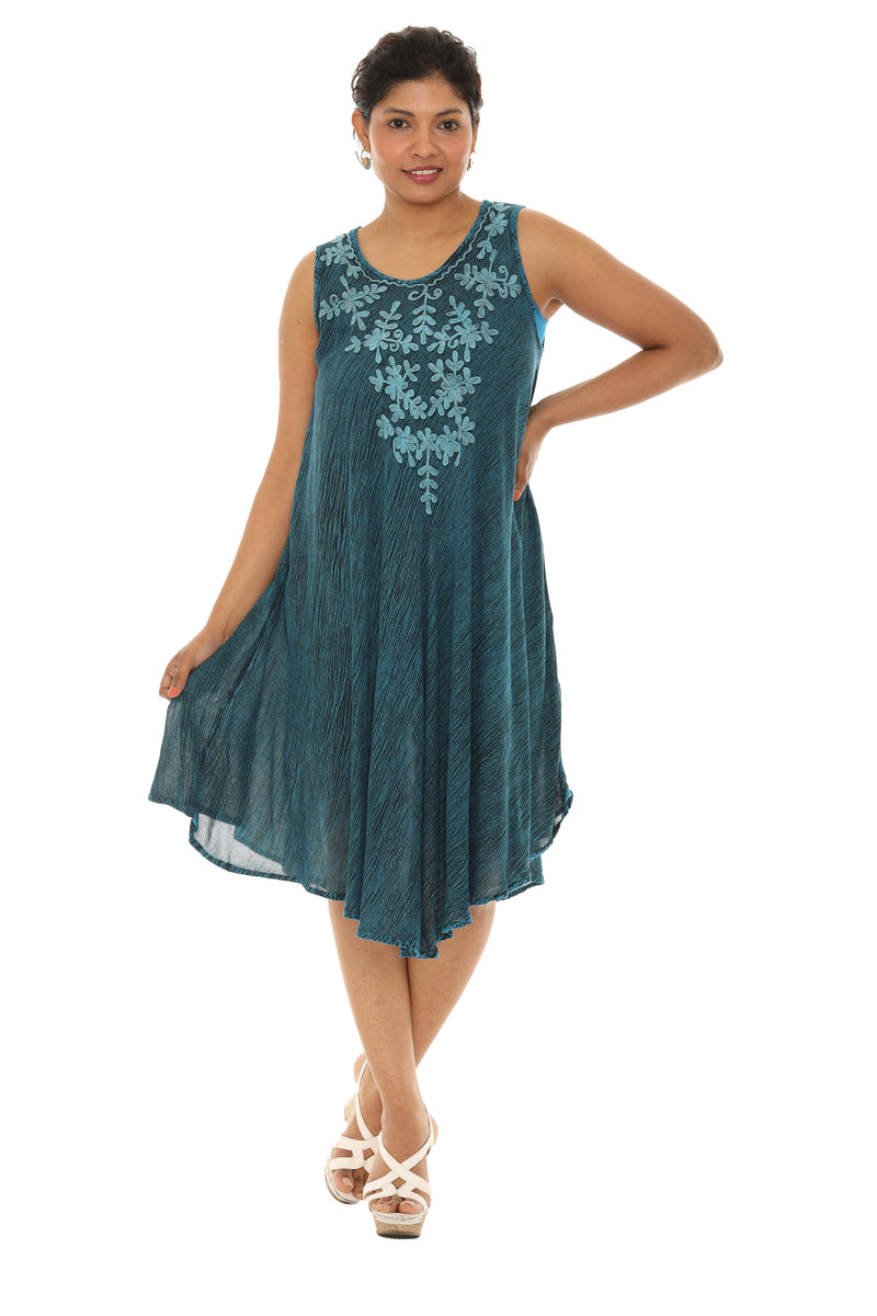 Embroidery Sleeveless Midi Rayon Sundress - Shoreline Wear, Inc.