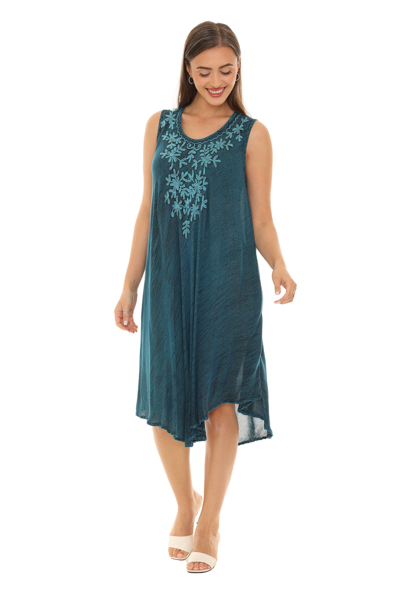Embroidery Sleeveless Midi Rayon Sundress - Shoreline Wear, Inc.