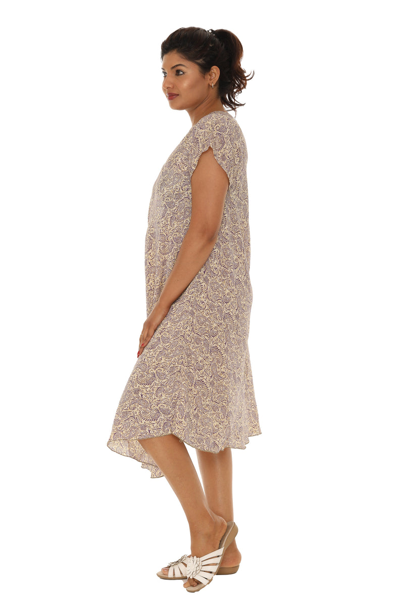 Short Sleeve Printed Umbrella Dress with Floral Brocade Pattern