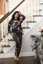 Black/Pink Tie-Dye Long-Sleeve Crewneck Top & Joggers - Shoreline Wear, Inc.