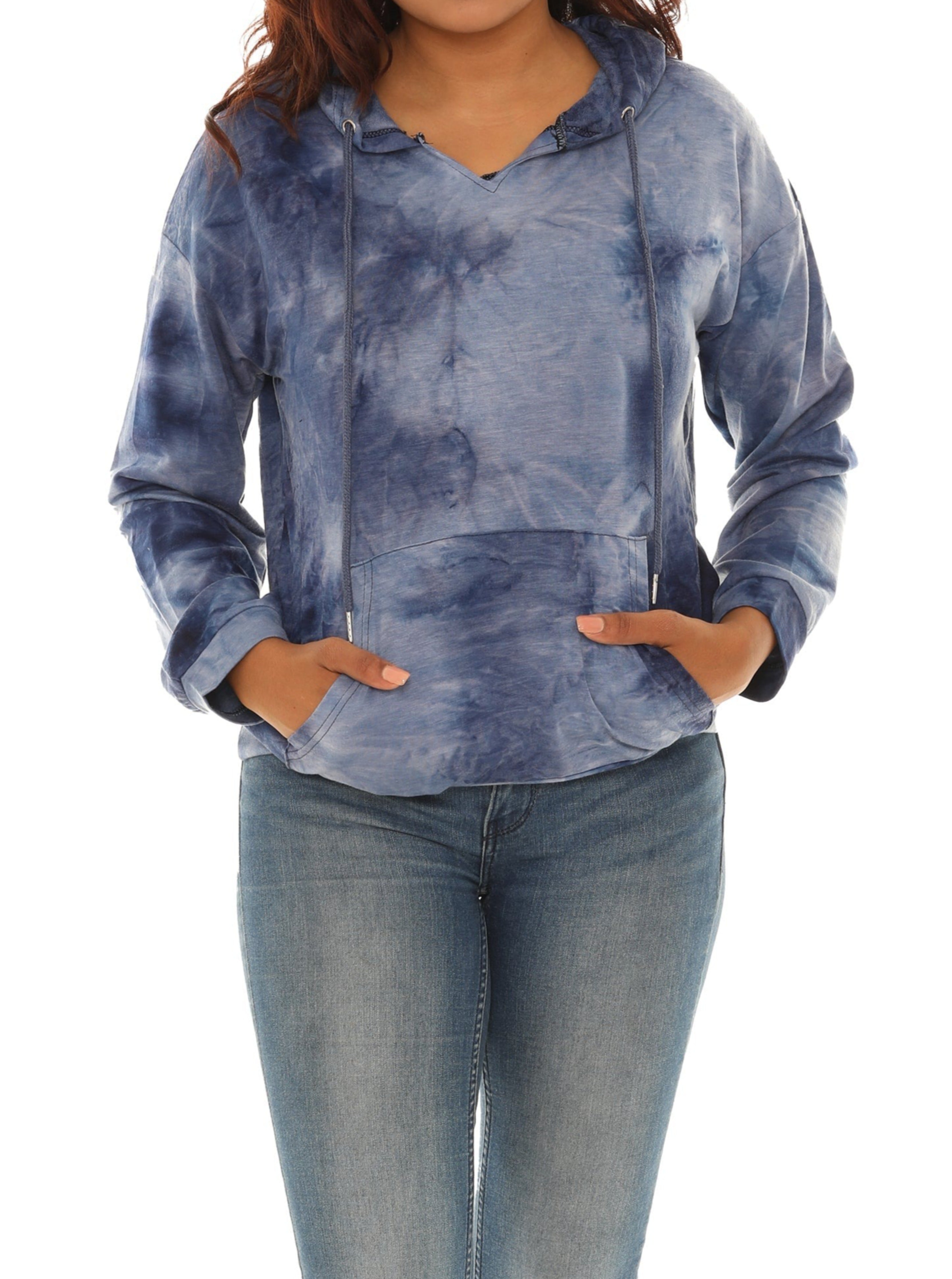 New PLUS SIZE Womens BLUE WHITE TIE DYE HOODIE CARDIGAN POCKETS 1X 2X 3X USA