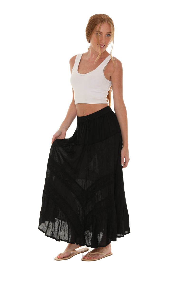 Embroidered Long Skirt with Drawstring - Shoreline Wear, Inc.