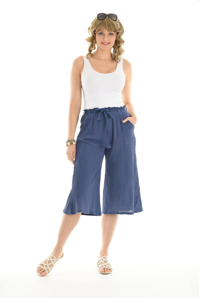 Blue & Grey Crop Paper Bag Pants - Shoreline Wear, Inc.