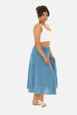 Blue Tiered Midi Skirt