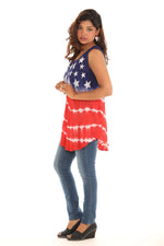 Blue & Red American Flag Sleeveless Side-Slit Top - Shoreline Wear, Inc.