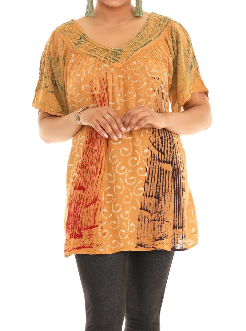 Plus Size Tie Dye Batik Wave Print Tunic - Shoreline Wear, Inc.