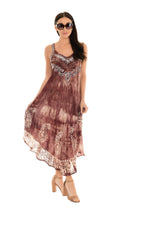 Sleeveless Tie-Dye Embroidered  Midi Dress - Shoreline Wear, Inc.