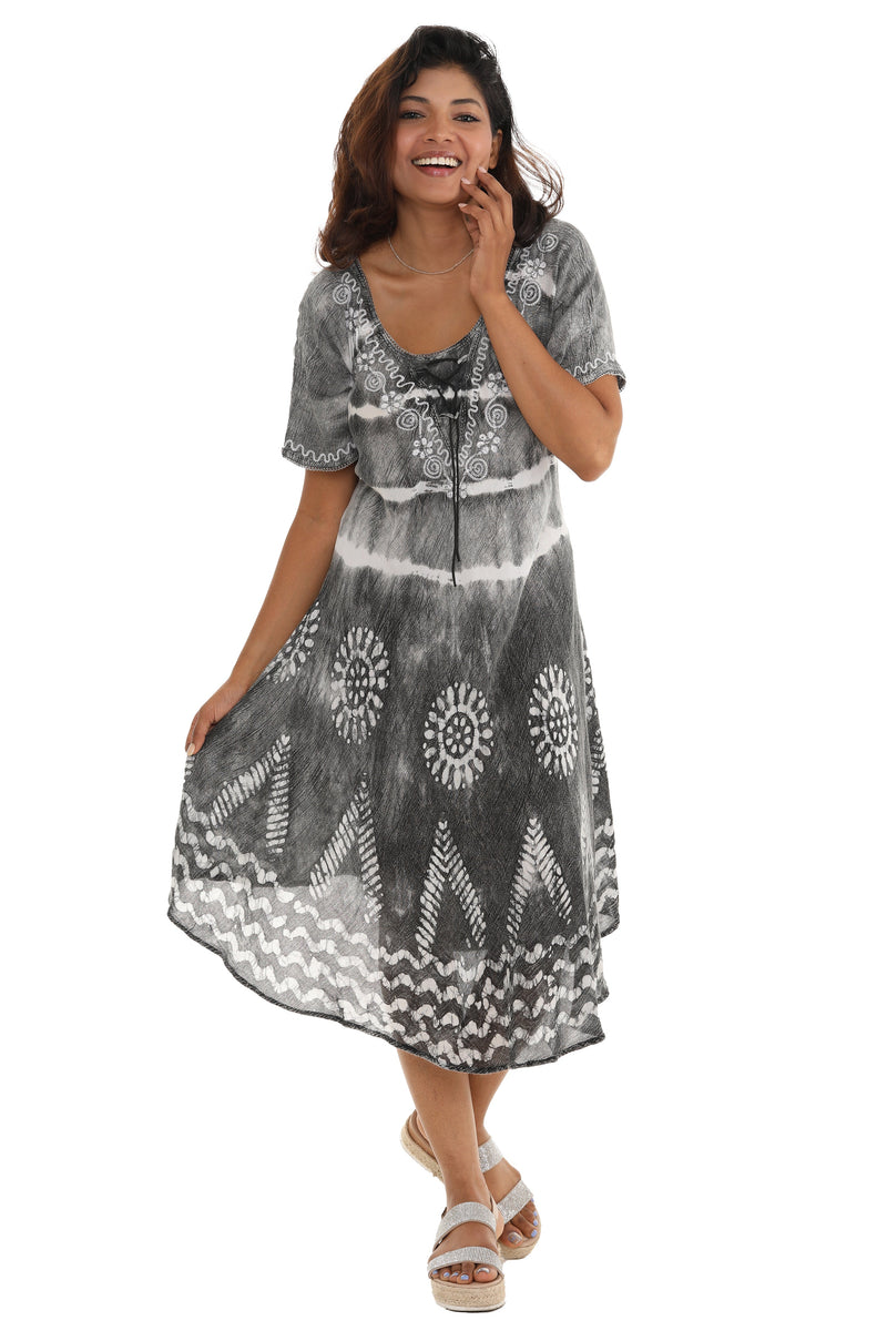 Tie-Dye Dress with Half Sleeves - One Size / Black Tie-Dye Dress with Half Sleeves - One Size / Black