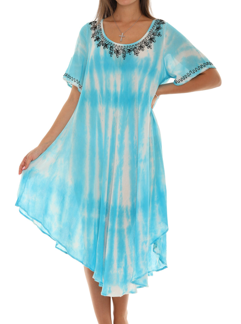 Tie Dye Half Sleeve Scoop Neck Sundresses