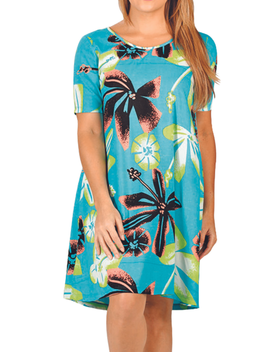 Tropical Hibiscus Print Short Dress - Shoreline Wear, Inc.