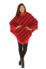 Zigzag Faux Fur-Trim Cowl Neck Poncho - Shoreline Wear, Inc.