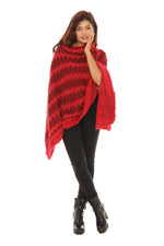 Zigzag Faux Fur-Trim Cowl Neck Poncho - Shoreline Wear, Inc.