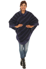 Zigzag Faux Fur-Trim Cowl Neck Poncho - Shoreline Wear, Inc.