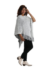 Waffle Knit Fringed V-Neck Poncho - Shoreline Wear, Inc.