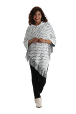 Waffle Knit Fringed V-Neck Poncho - Shoreline Wear, Inc.