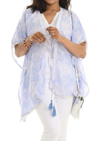 Tropical Crochet-Trim Tassel-Tie Kimono - Shoreline Wear, Inc.