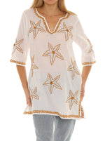 Sheer-Embroidery-Detailing V-Neck Tunic - Shoreline Wear, Inc.