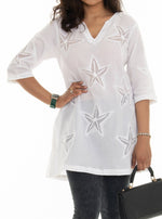 Sheer-Embroidery-Detailing V-Neck Tunic - Shoreline Wear, Inc.