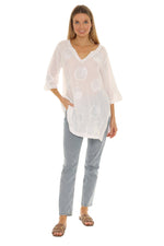 Cotton Embroidered V-Neck Short-Sleeve Tunic - Shoreline Wear, Inc.