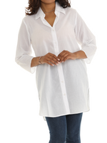 White Self Textured Button-Up Tunic - Shoreline Wear, Inc.
