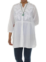 Embroidered Floral Button-Up Empire-Waist Tunic - Shoreline Wear, Inc.