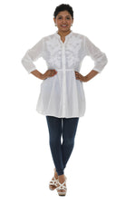 Embroidered Floral Button-Up Empire-Waist Tunic - Shoreline Wear, Inc.
