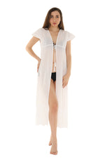 White Embroidered Cap-Sleeves Front-Tie Duster - Shoreline Wear, Inc.