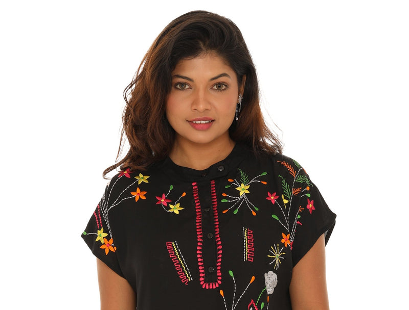 Black floral Embroidered Dress/Tunic - Shoreline Wear, Inc. Black floral Embroidered Dress/Tunic - Shoreline Wear, Inc.