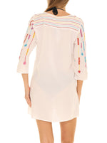 Floral & Leaf Embroidered Three-Quarter Sleeve Button-Up Tunic - Shoreline Wear, Inc.