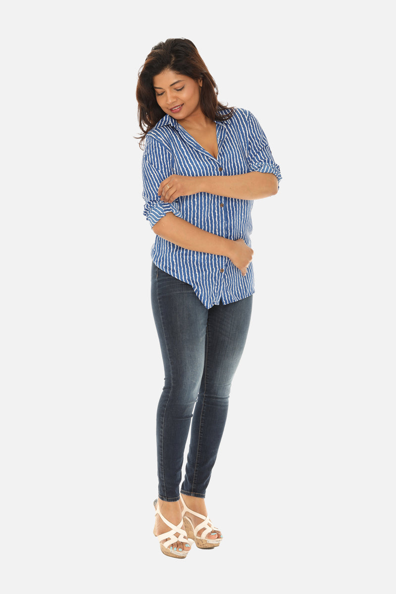 Vibrant Stripes A Bold and Classic Women's Shirt