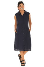 Pinstripes Textured Fabric Button-up style Dress - Shoreline Wear, Inc.