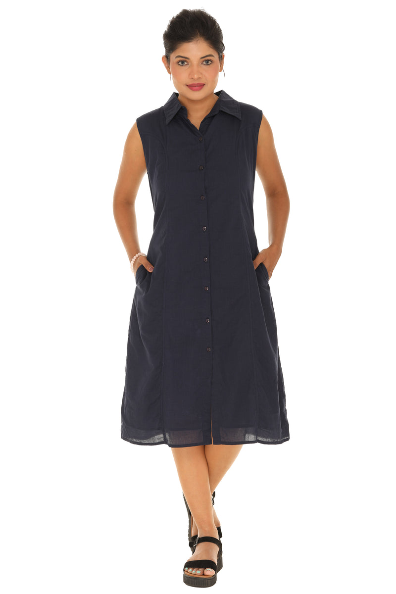 Pinstripes Textured Fabric Button-up style Dress - Shoreline Wear, Inc.
