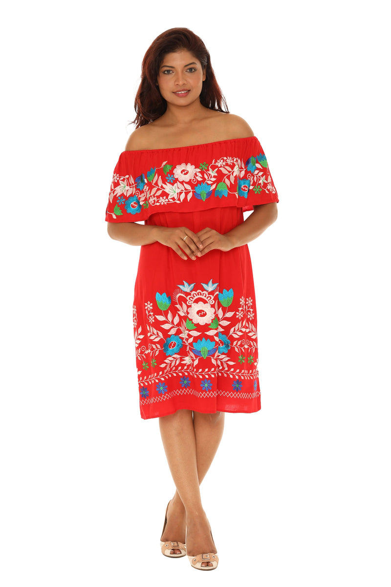 Floral Embroidery dress - XL / RED Floral Embroidery dress - XL / RED