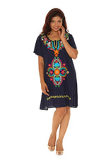 Blue embroidery cotton dress - Shoreline Wear, Inc.
