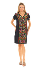Floral Embroidered Cap-Sleeve V-Neck A-Line Dress - Shoreline Wear, Inc.