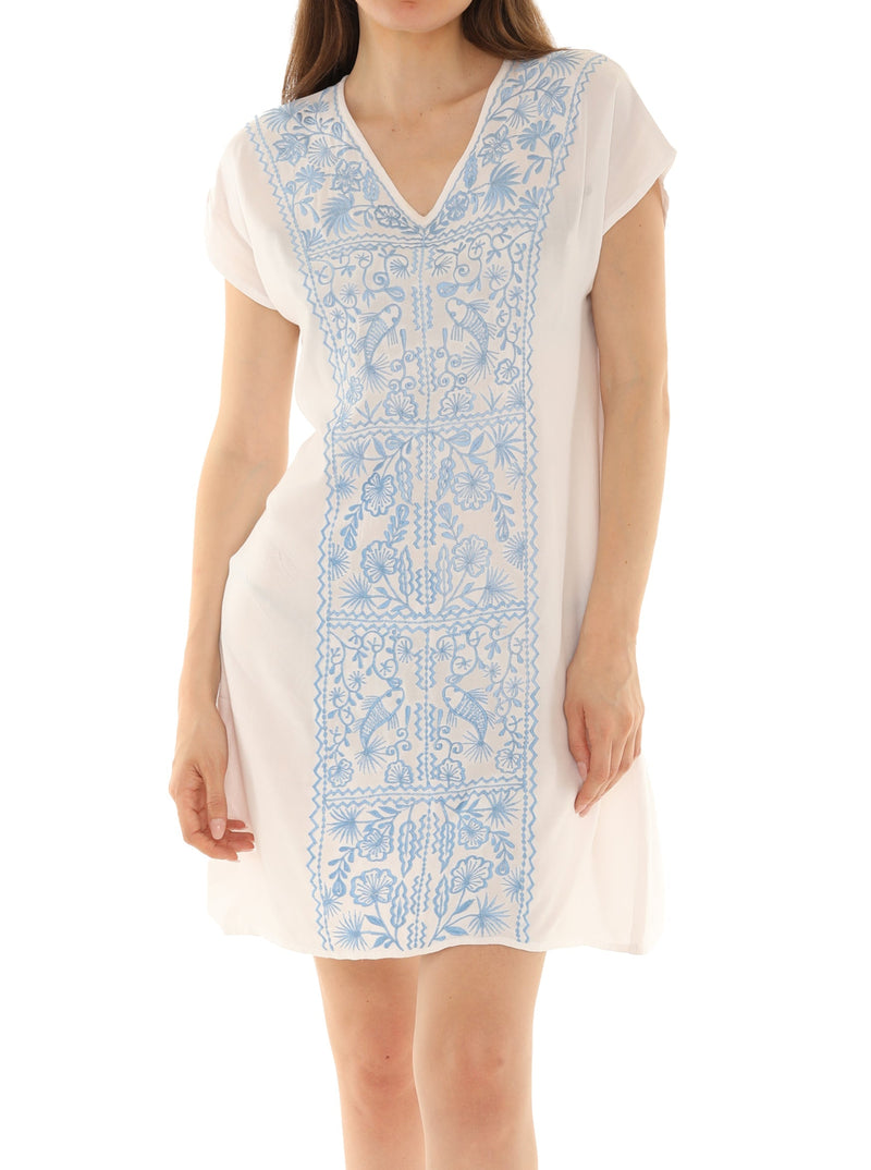 embroidered v neck cap sleeve midi dress Embroidered V Neck Cap Sleeve Midi Dress