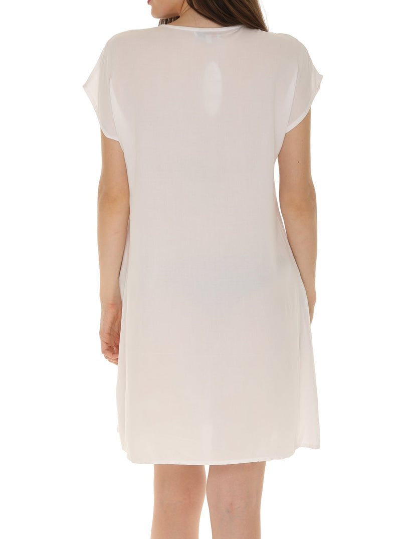 Floral Embroidered Cap-Sleeve V-Neck A-Line Dress S / WHITE/BLUE Floral Embroidered Cap-Sleeve V-Neck A-Line Dress S / WHITE/BLUE