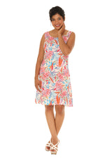 Scoop Neck Abstract Floral Leaf Print Dress - Shoreline Wear, Inc.