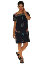 Leaf Embroidered With short Sleeves Dress - Shoreline Wear, Inc.