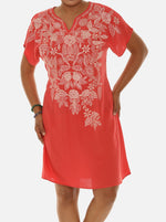 Coral Split V-Neck Short-Sleeve Dress